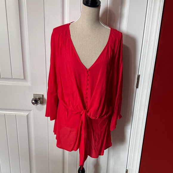 ellos Tops - Ellos Vibrant Red Buttoned Blouse